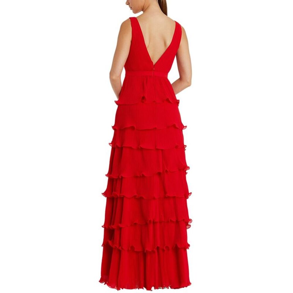 Mac Duggal Vibrant Red V-Neck Tiered Ruffle Maxi Dress - Picture 2 of 5
